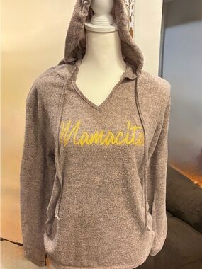 Violet & Ruby Cozy Taupe Hooded Maternity Sweatshirt Size Large